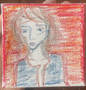 Jeune femme dans le vent (10x10cm, art figuratif)